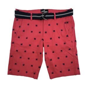 Upstanders Preppy Shorts Mens 29 Flex Fit Red Twill Navy Blue Embroidered Crabs